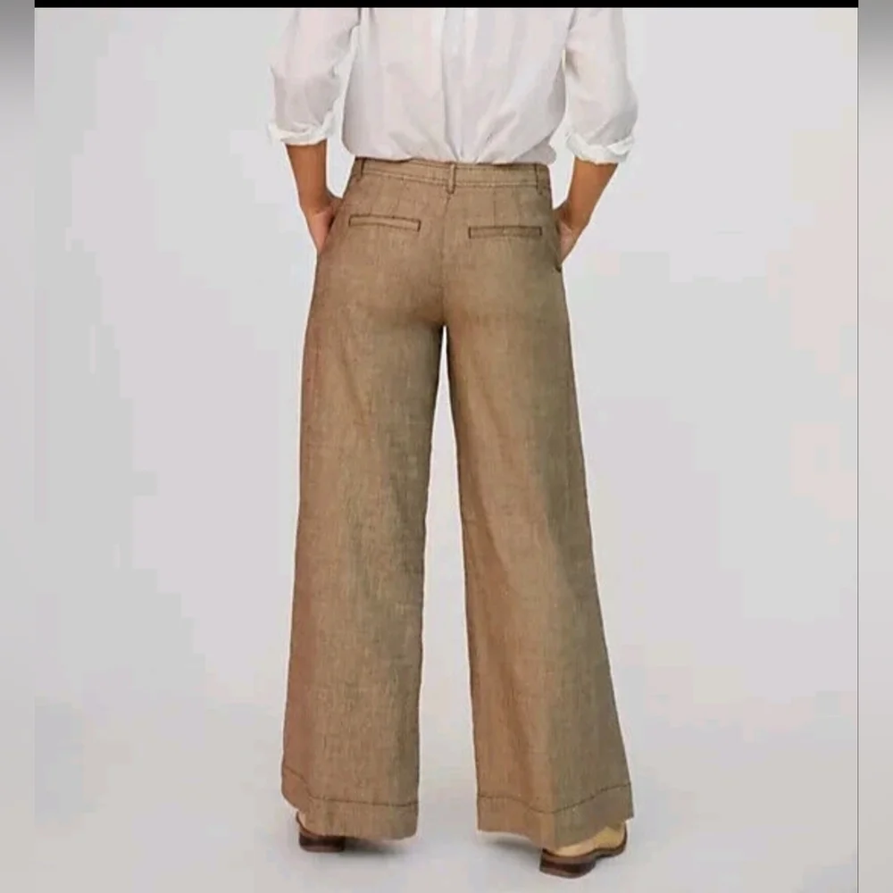 Anthropologie Linen Low-Rise Wide Leg Pants Tan Beige Waist 29 - Picture 7 of 15